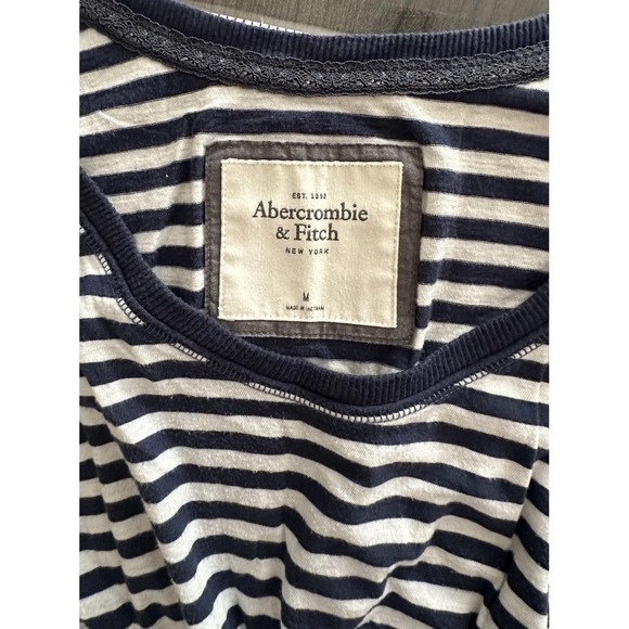 Vintage Y2K Abercrombie & Fitch Striped Scoop Neck Navy Blue Grey Long Sleeve M - Picture 3 of 7